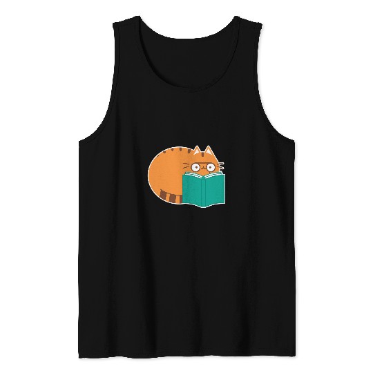Cute Cat Literature School Ironic Book Reading Tank Tops