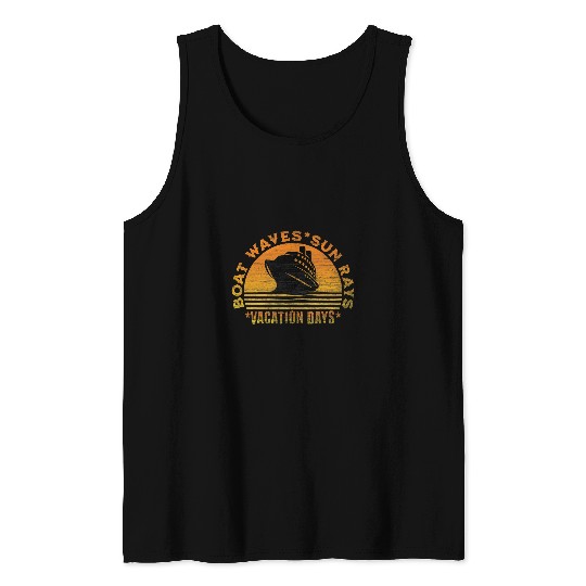 Boat Waves Sun Rays Vacation Days vintages Tank Tops