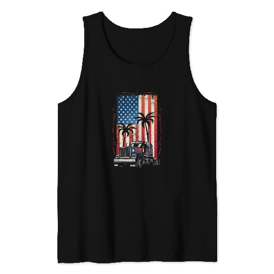 Discover Trucker American Flag Truck Driver 18 Wheeler 4th of July Tank Tops