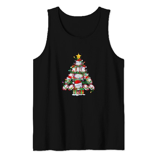 Funny Rugby xmass Tree Lights Sport Christmas Pajama Tank Tops