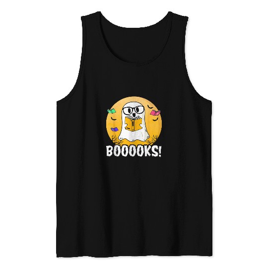 Booooks ghosts Cute ghosts Reading Books Halloween Book Lover Tank Tops