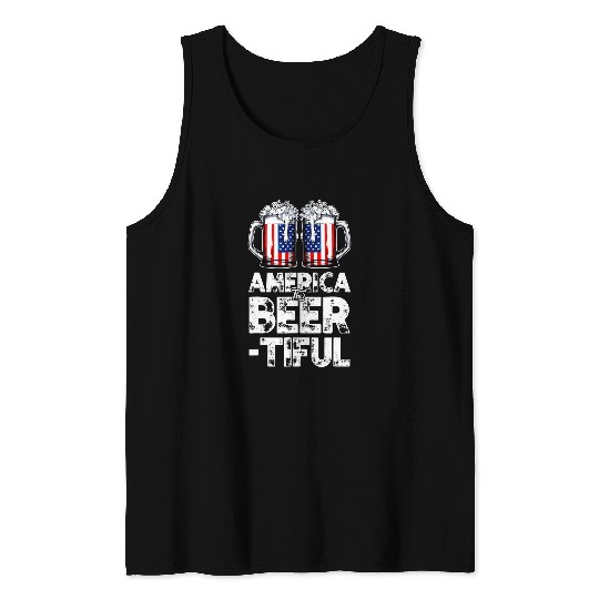 Beer America The Beertiful Beer 4th Of July Men American Flag Tank Tops