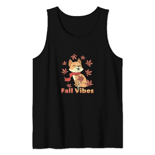 Fox Lover Fall Vibes Wildlife Fox Autumn Season Maple Leaves Tank Tops