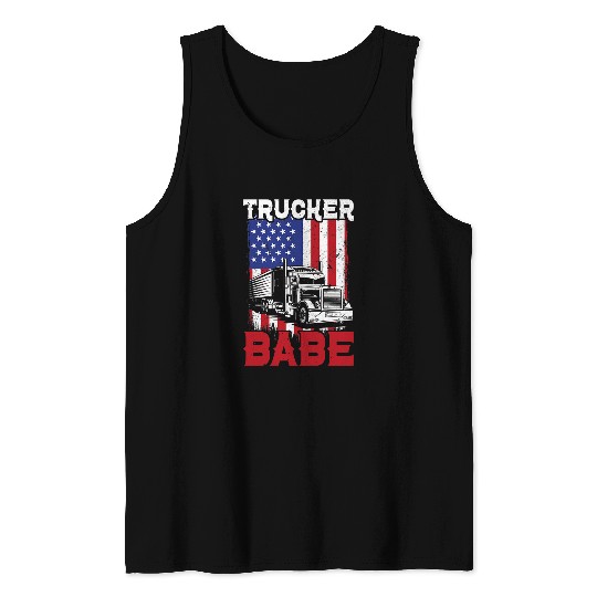 Womens Trucker Babe Funny Trucking Big Semi Truck Tank Tops