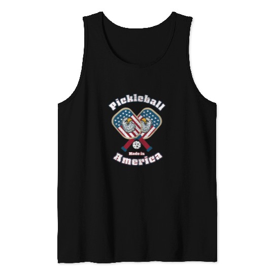 Funny Pickleball Patriotic Shield Ball And Racquets Tank Tops