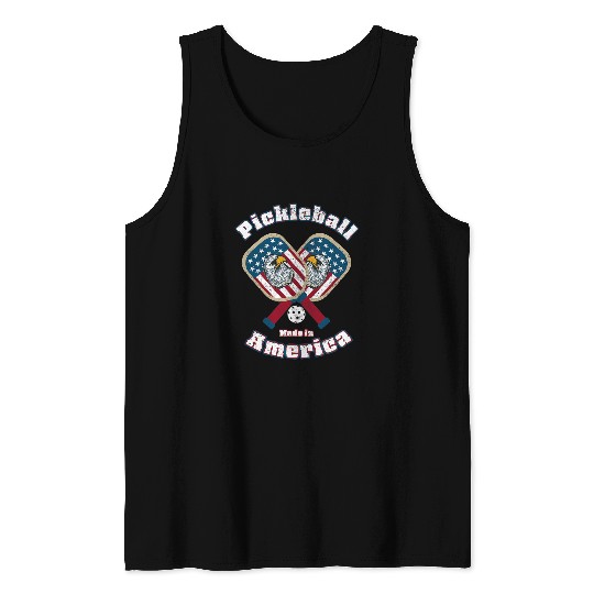Funny Pickleball Patriotic Shield Ball And Racquets Tank Tops