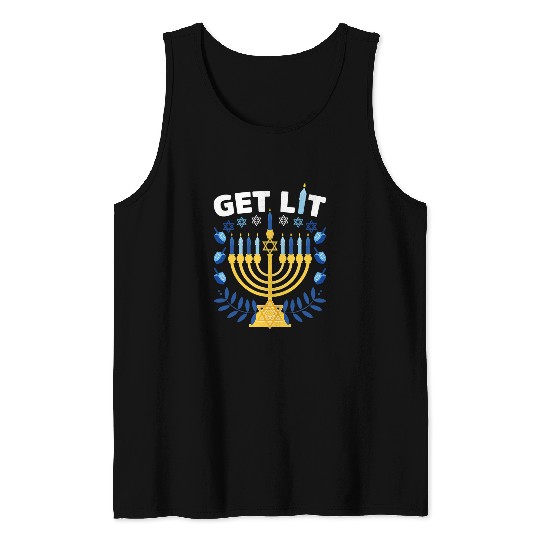 Funny Ugly Hanukkah Sweater Lets Get Lit Menorah 298 Tank Tops