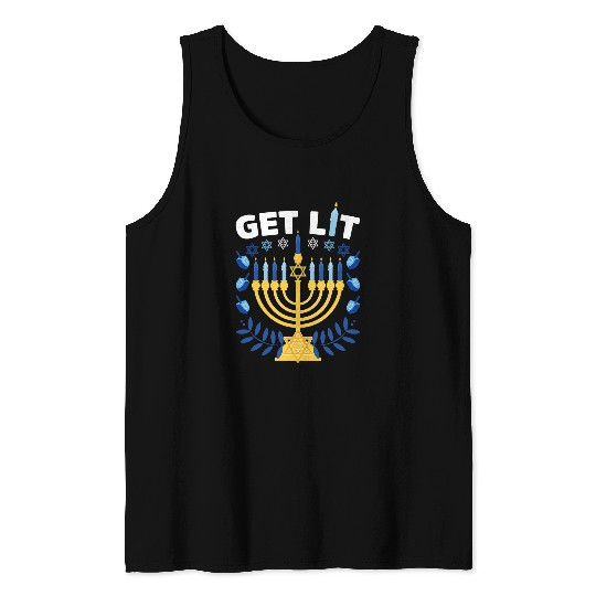 Funny Ugly Hanukkah Sweater Lets Get Lit Menorah 298 Tank Tops