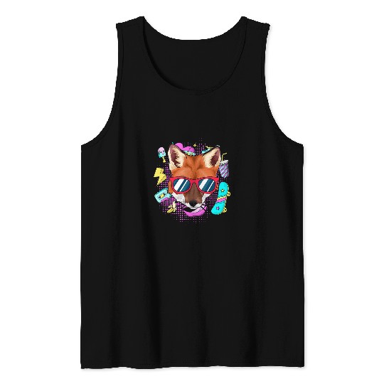 Fox Lover Cool Skateboard Party Animal Sunglasses Funny Fox Tank Tops