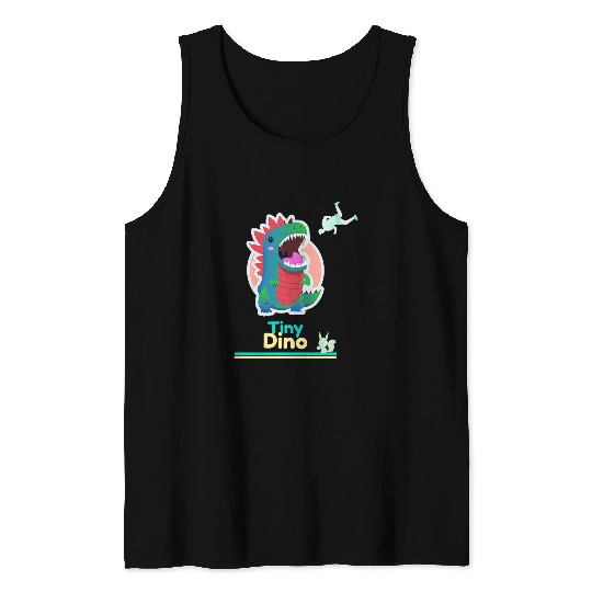 Dino Tiny Dinosaur eating people fun graphic tee Tank Tops