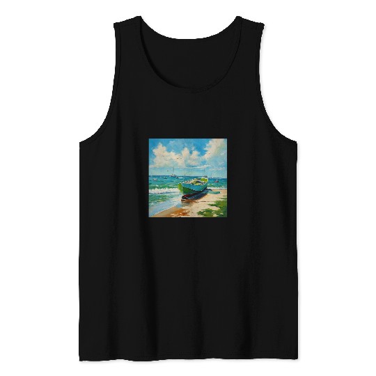 Boat Sandy Beach Sea gift for summer vacation cruise ship Tank Tops