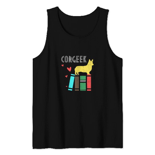 Funny Corgi Geek Corgeek Book Lovers Gift design 2 Tank Tops