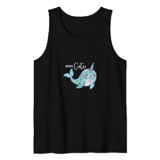 Narwhal Lover Stay Cute Narwhal Unicorns Whale Kawaii Distressed Tank Tops