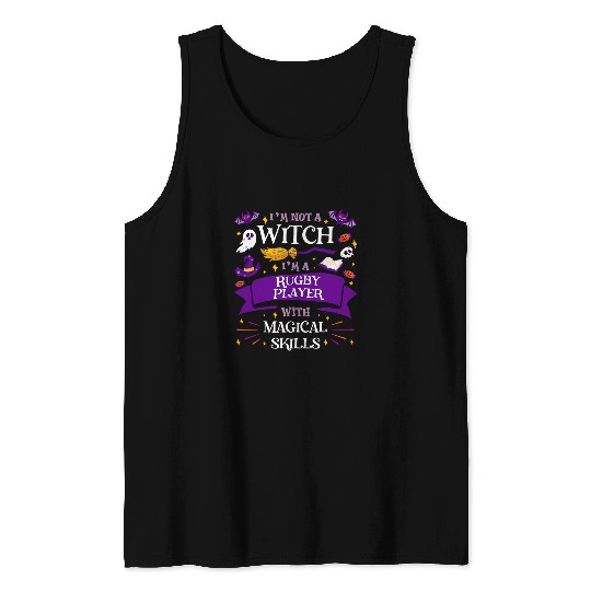 Aint a Witch Rugby Player With Magical Skills Halloween Tank Tops