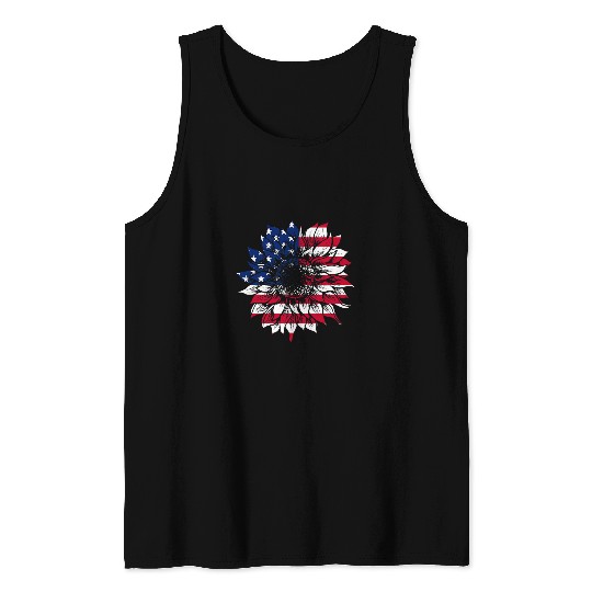 American Flag Sunflower Hippie Tank Tops