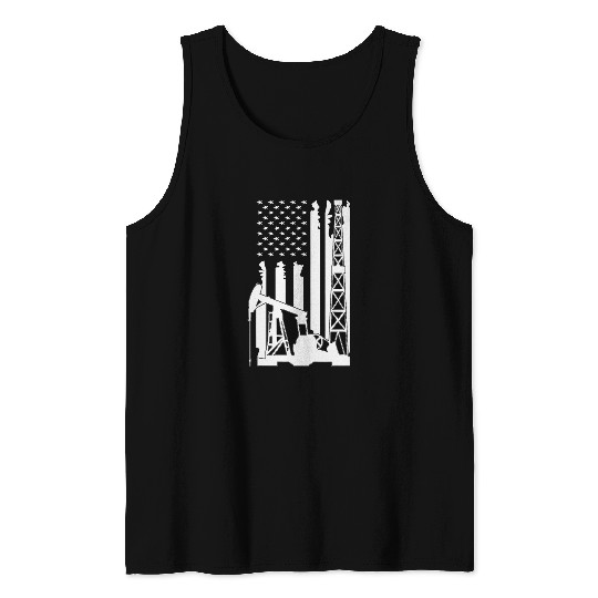 Mens Oilfield Worker Gift Fracking USA Flag American Themed Tank Tops