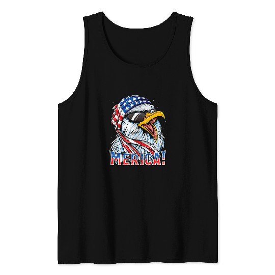 Merica Eagle 4th of July Men Women American Flag Sunglasses Tank Tops