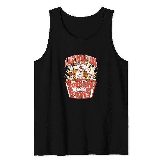 Fox Lover I Just Really Like Popcorn and Foxes Tank Tops