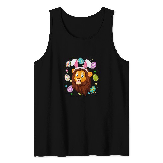 Lion Gift Funny Easter Egg Lover Bunny Ear Lion Face Easter Sunday Tank Tops