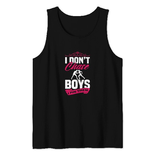 Funny Ringer Saying Wrestling I Dont Chase Boys Wrestler Tank Tops