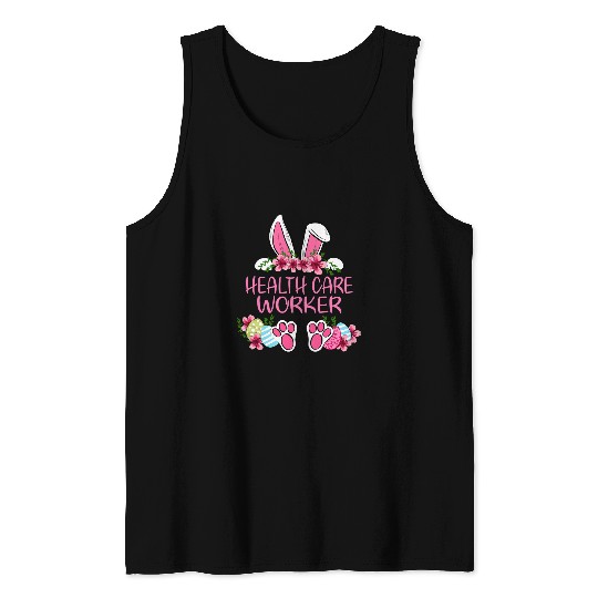 Cute Health Care Worker Rabbit Bunny Ears Happy Easter Eggs Tank Tops