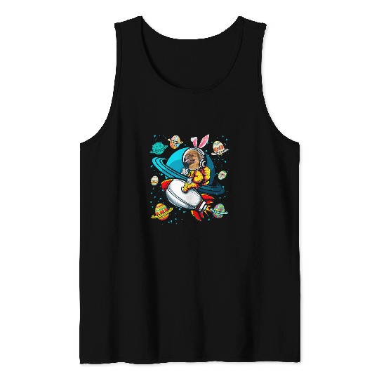 Astronauts Pekingese Bunny Astronaut In Space Planets Easter Eggs Tank Tops