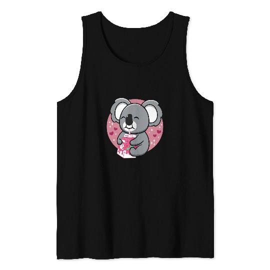 Funny Bear Kawaii Koala Bear Drinking Strawberry Milk Cute Japanese Cute Bears Tank Tops