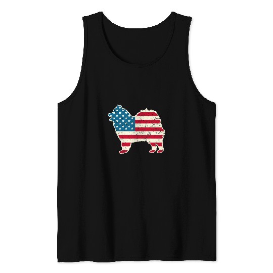 Dog Samoyed 4th of July Men Women USA American Flag Dog Lover Tank Tops