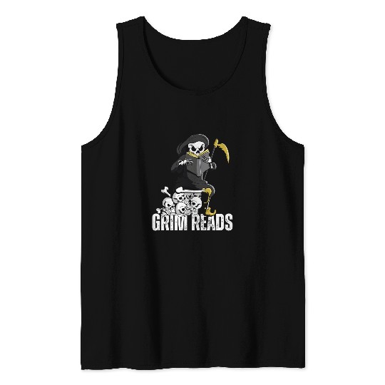 Funny Grim Reaper Dark Humor Book Lover Literature Tank Tops