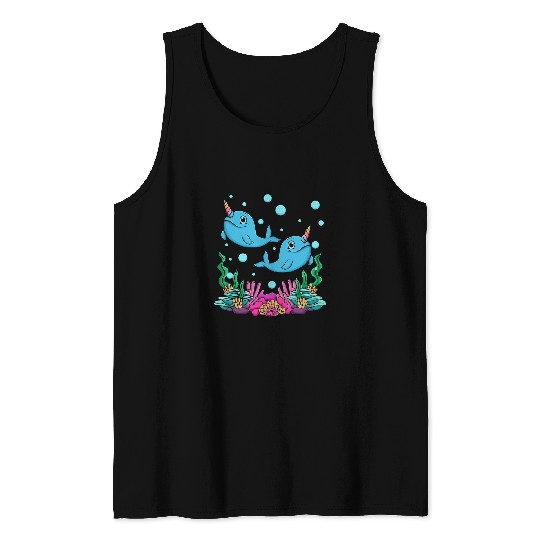 Swimming Pool Cute Narwhals Swimming In Coral Reef Narwhal Tank Tops