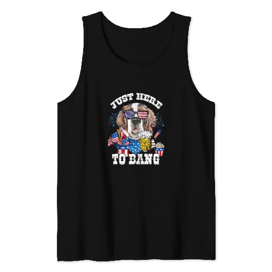Beer Just Here To Bang St Bernard Dog Beer Funny 4th Of July Tank Tops
