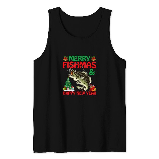 Fishing Bass Fishing Merry Fishmas And Happy New Year Christmas Fisher Tank Tops