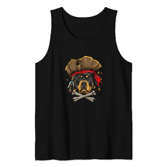 Dog Rottweiler Pirate Jolly Roger Flag Crossbones Dog Lover Tank Tops