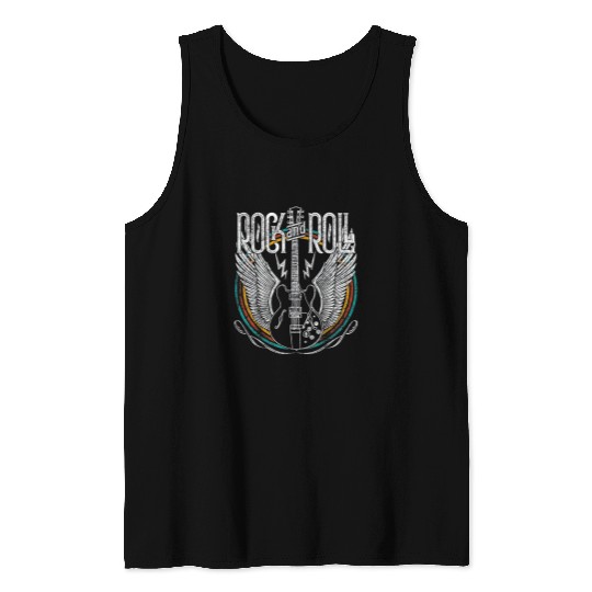 Guitarist vintages Retro 80s Rock Roll Music Guitar Wings 8 Guitar Tank Tops