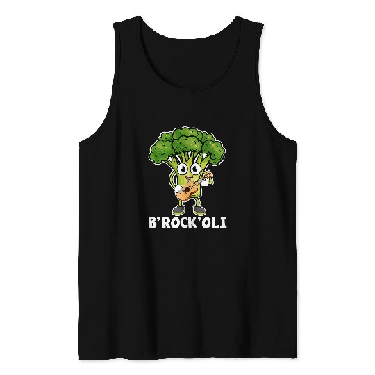 Guitarist Broccoli Rock Funny Broccoli Lover Rock Guitarist Vegan Pun Guitar Tank Tops