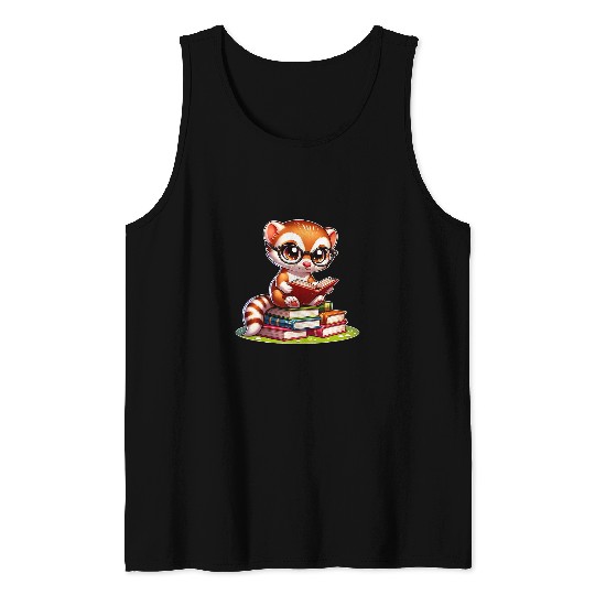 Funny japanese weasel reading Bookworm Book Lovers Tank Tops