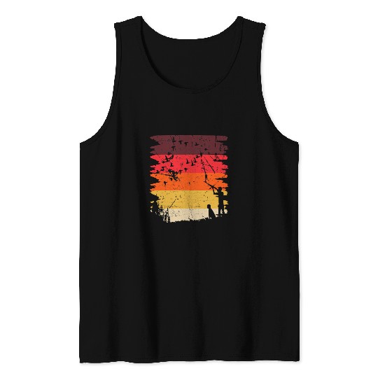 Ducks Quack Retro Duck Hunting Scene Duck Hunter Retriever Silhouette 126 Duckie Ducks Tank Tops