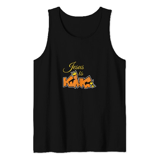 Christian Jesus is King Graffiti Script Christian Bible Quote Christ Tank Tops