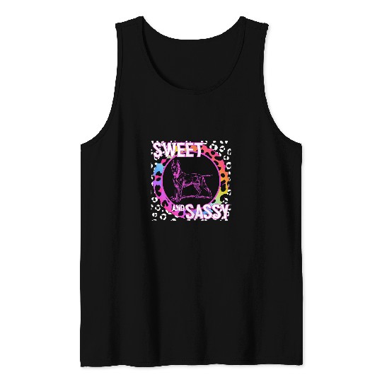 Bull Terrier 90s Nostalgia Rainbow Leopard Print Tropical Tank Tops