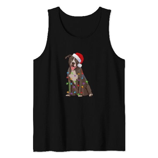 Bully Dog Pittie Pitbull Christmas Lights xmass Dog Lover 356 Pitbull Dog Tank Tops