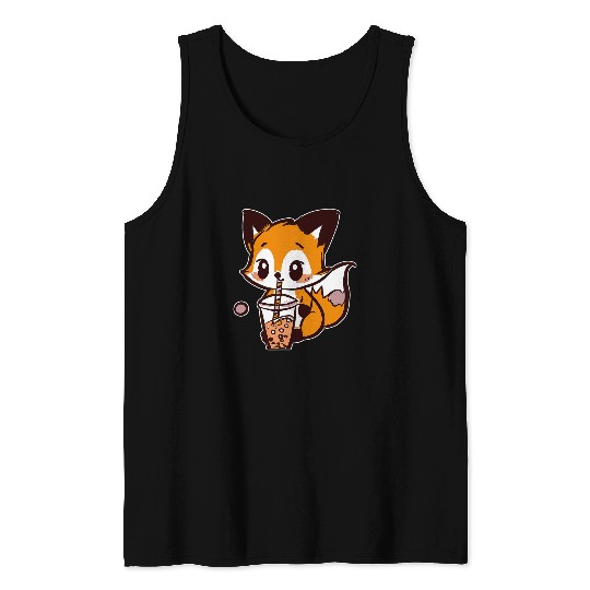 Fox Lover Anime Fox Drinking Bubble Tea Kawaii 31 Tank Tops