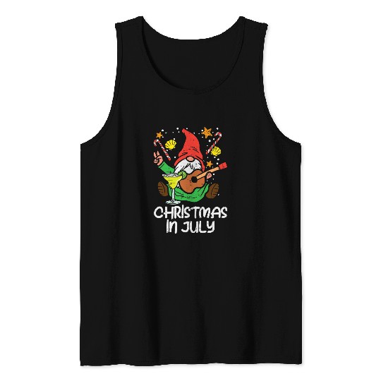 Guitarist Nordic Gnome Santa Playing Guitar Christmas In July Music Guitar Tank Tops