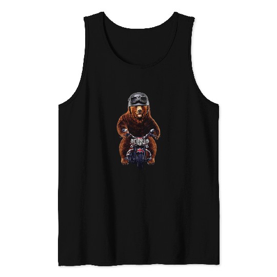 Funny Bear Biker Grizzly Bear Riding Motorcycle w Helmet Cute Bears Tank Tops