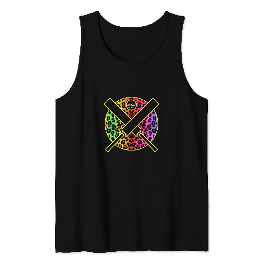Cricket Fan Teen Girl Leopard Bat Cricketer Women Cricket Tank Tops