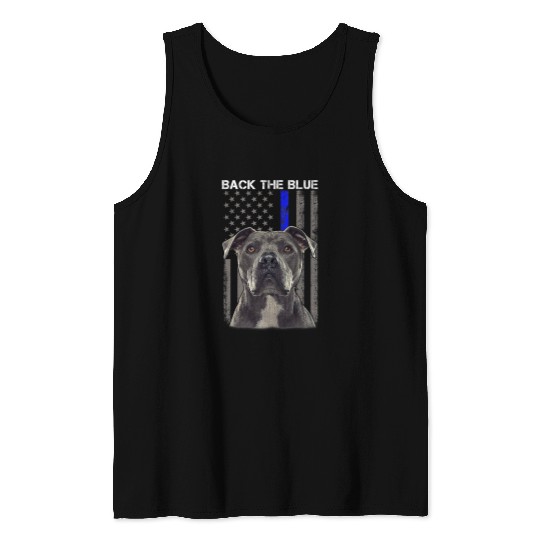 Bully Lover Dog Back The Blue Thin Blue Line USA Flag Pitbull Police Support 452 Pitbull Dog Tank Tops