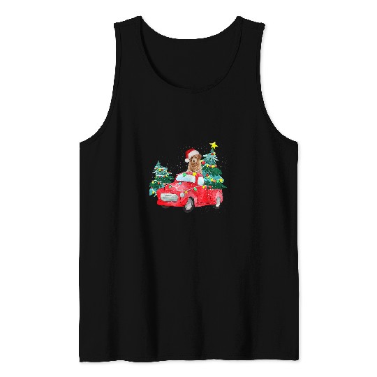 Dog Goldendoodle Ride Red Truck Christmas Dog Lover Pajama 21 Tank Tops