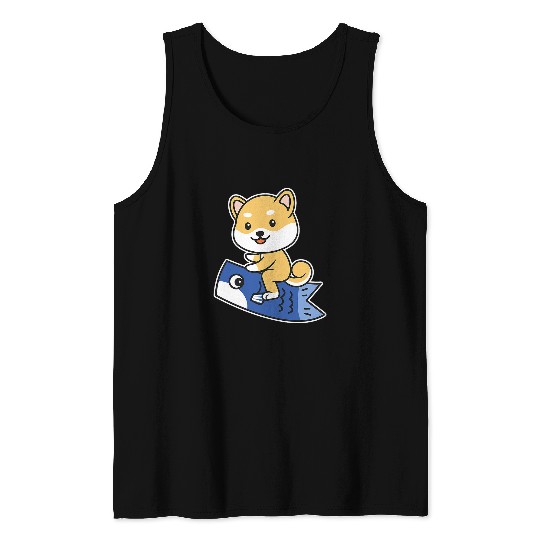Dog Shiba Inu Japanese koi fish Koinobori Flag Carp streamer Tank Tops