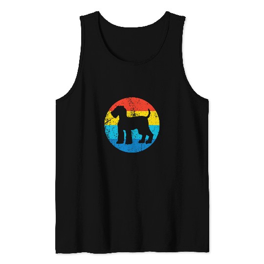 Dog Airedale Terrier Breed Silhouette Retro 1970s Circle Tank Tops