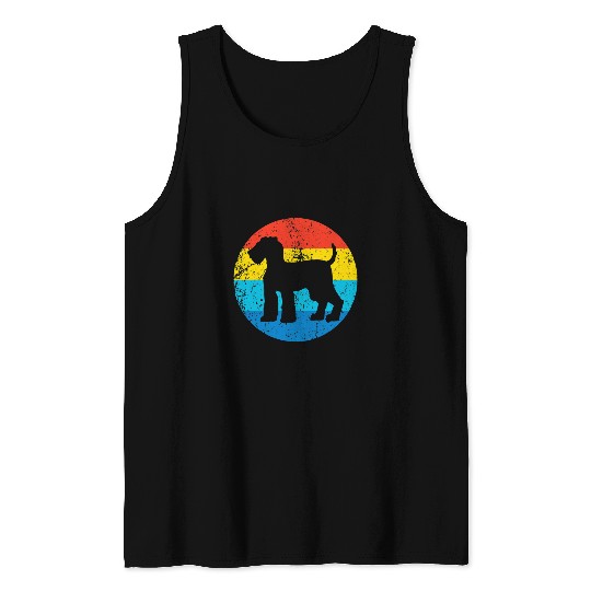 Dog Airedale Terrier Breed Silhouette Retro 1970s Circle Tank Tops