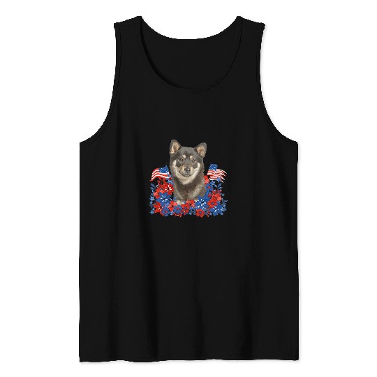 Dog Shiba Inu Independent Flowers Dog American Flag Tank Tops